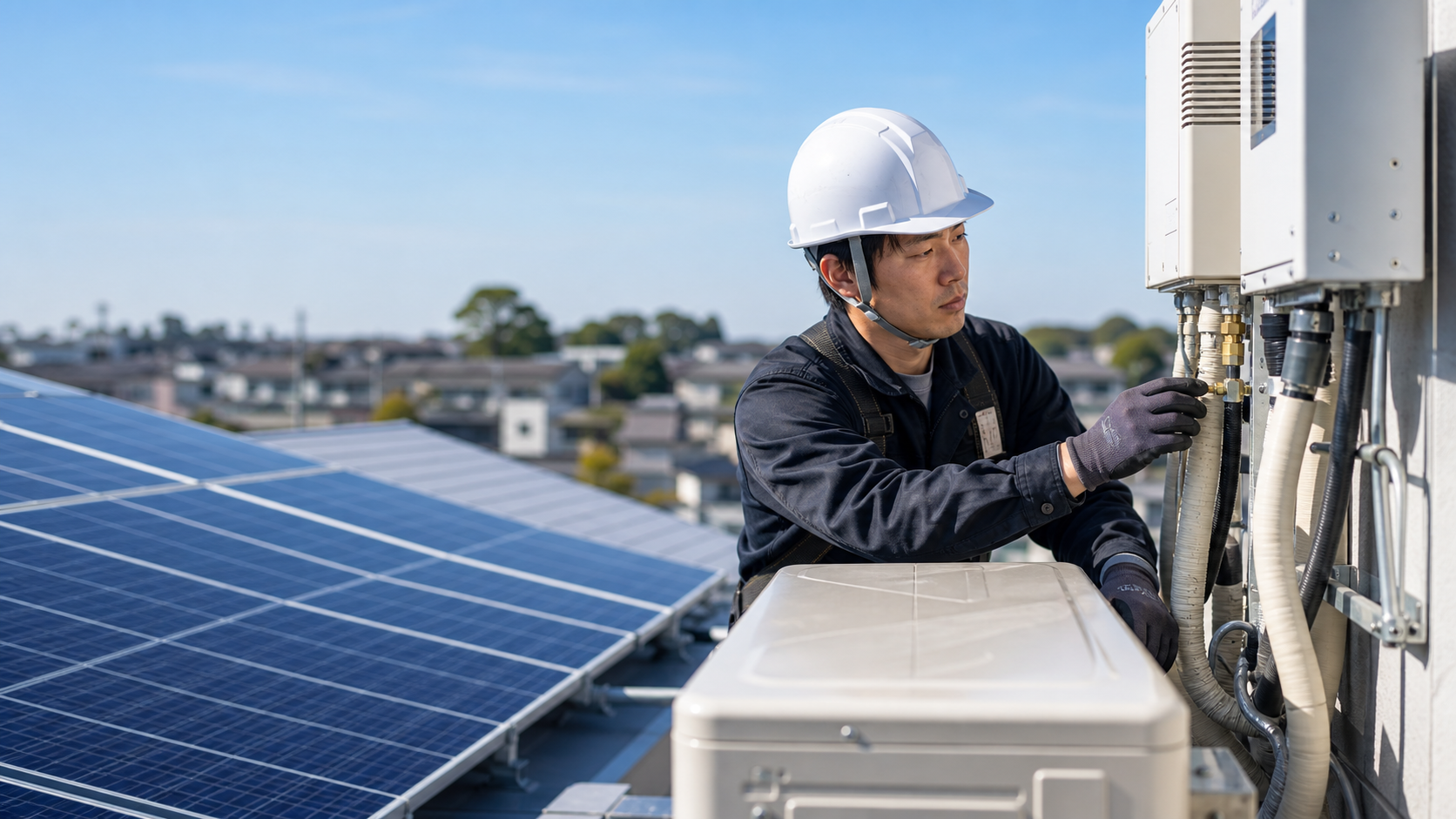 太陽光発電と空調設備工事のイメージ